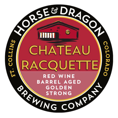 Chateau Racquette Red wine Barrel Aged Golden Strong Ale logo.