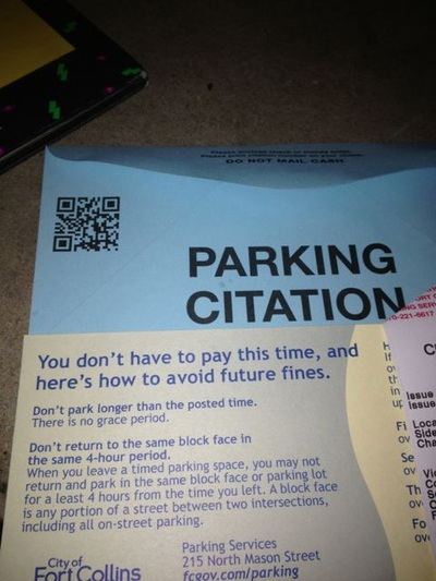 Parking citation saying, "you don't have to pay this time, and here's how to avoid future fines".