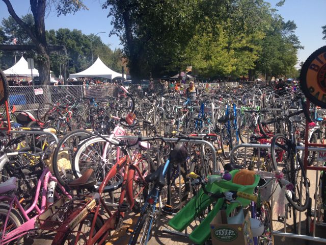 Hundreds of bikes parked at Tour de Fat in Old Town.