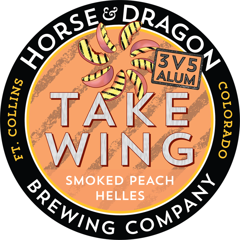 Take Wing smoked peach helles beer logo